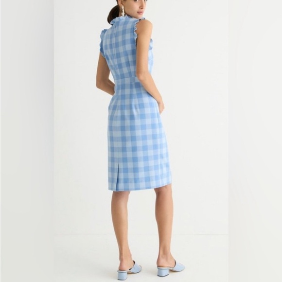 NWT J. Crew Gingham Stretch Crepe Ruffle-Trim Sheath A-Line Lined Midi Dress 16 - Picture 6 of 6
